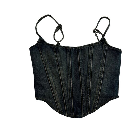 h:ours Seville Corset Tank Top in Tinted Dark Indigo